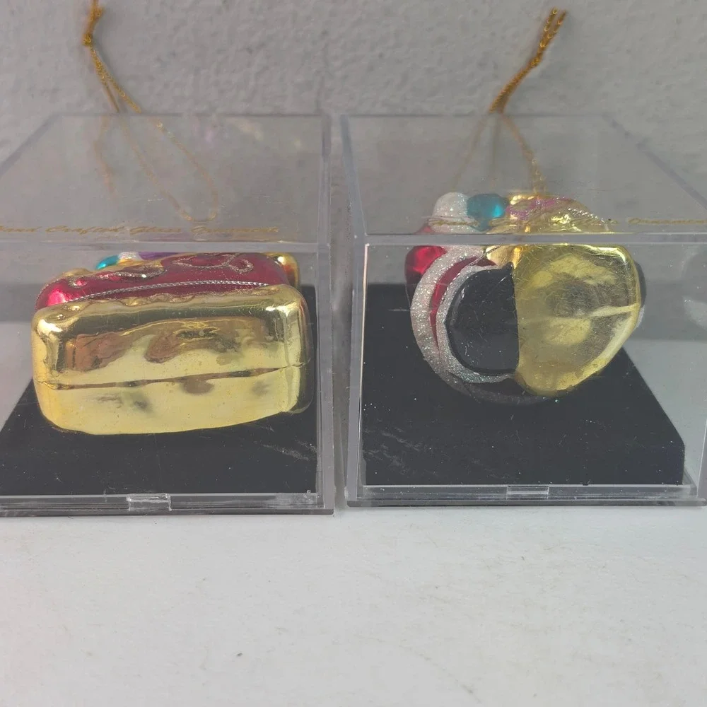 Target Santa Christmas Glass Ornaments Multicolor Sleigh 2004 Set of 2